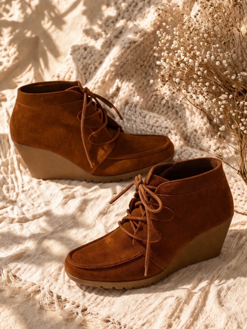 MIA Berdina Brown Suede Wedge Ankle Boots Lace Up Size 11